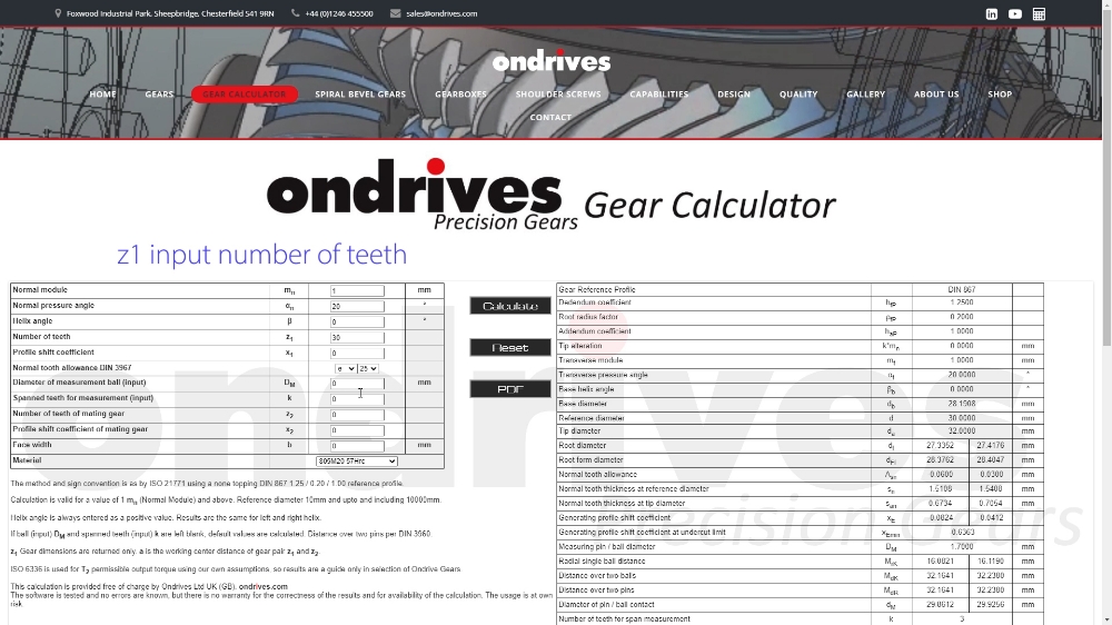 Ondrives On-line gear calculator